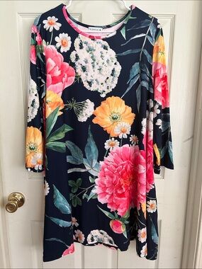 Nuggles Navy Floral Swing Dress with Pink & Yellow Blooms